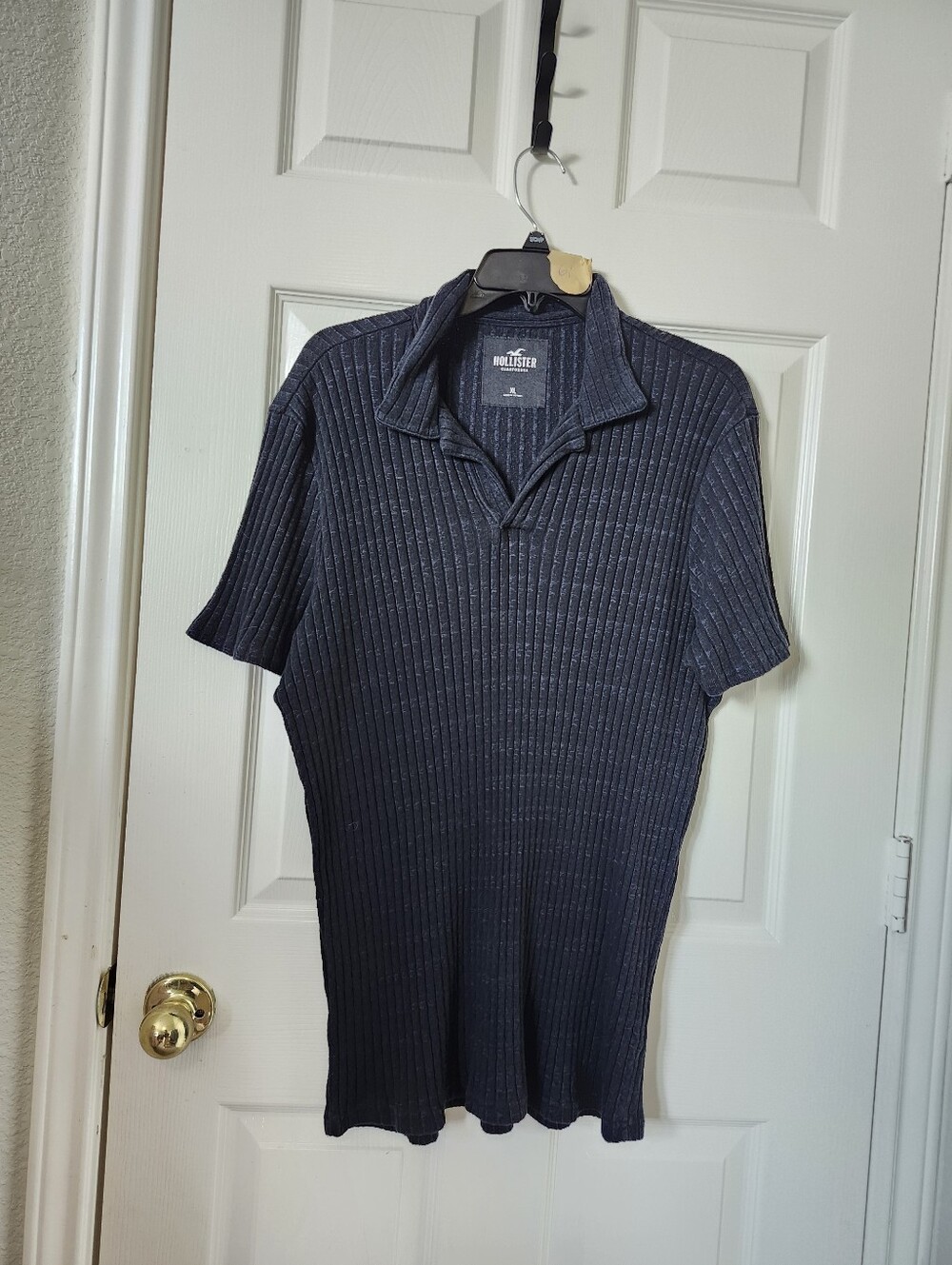 Hollister Men’s Dark Navy Ribbed Short-Sleeve Polo